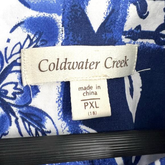 Coldwater Creek PXL Petite XL 18 Blue White Stretchy Blouse Shirt Top Nautical - Picture 2 of 8